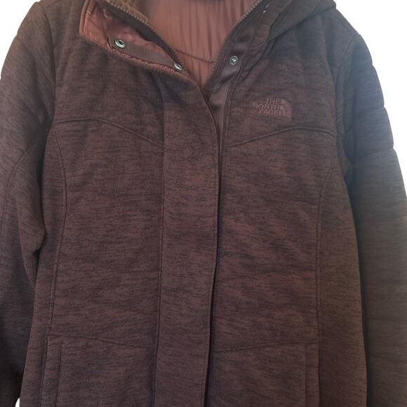 The North Face dark red snap two way zipper hooded quilted coat SIZE M - Picture 2 of 5